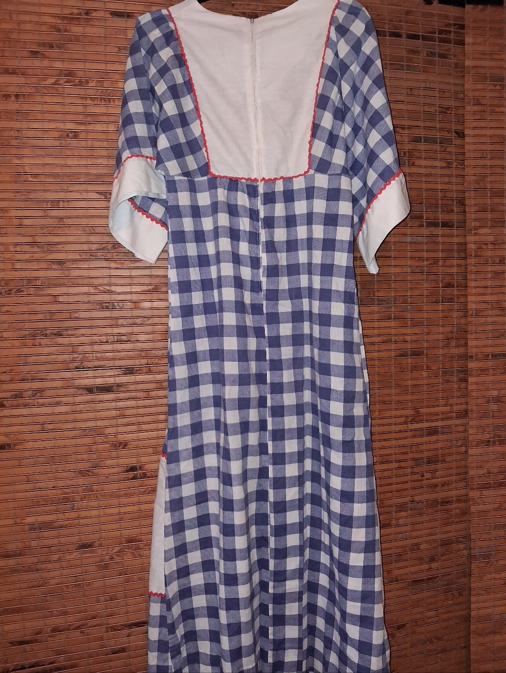 VINTAGE 1970S JCPENNY LOUNGEWEAR BLUE GINGHAM APPLE PRINT COTTON MAXI DRESS - Picture 4 of 5